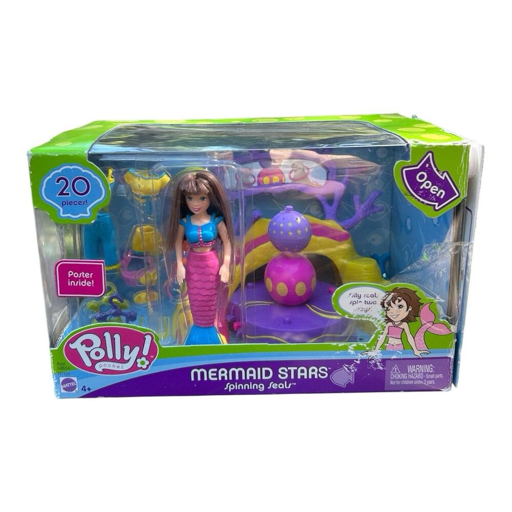 Vintage Polly Pocket Mattel 2004 Mermaid Stars Spinning Seals Set New In Box